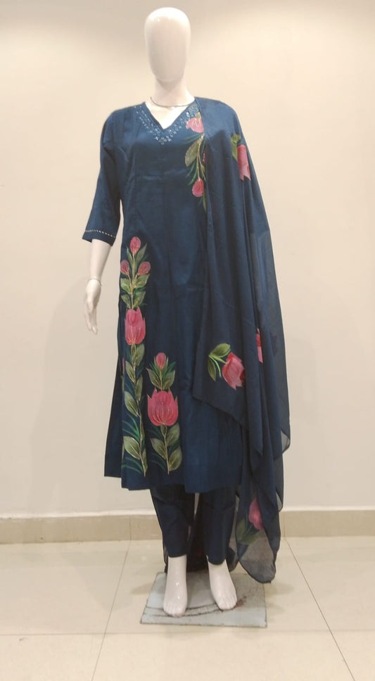 Navy blue rose hand-painted suit set original