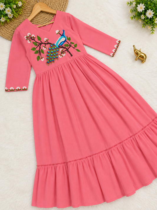 Georgette peacock Embroidery Frock