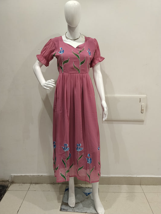 Georgette Hand Painting Frocks